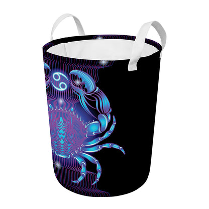 Dark Cancer Zodiac Sign Print Round Laundry Basket