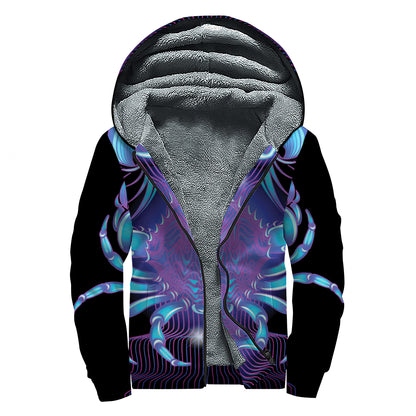 Dark Cancer Zodiac Sign Print Sherpa Lined Zip Up Hoodie