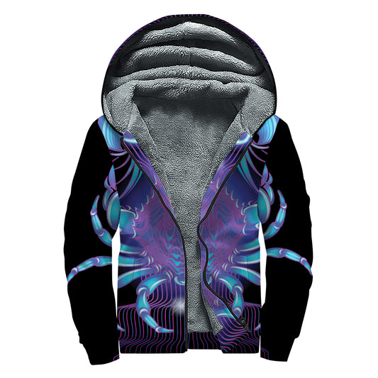 Dark Cancer Zodiac Sign Print Sherpa Lined Zip Up Hoodie