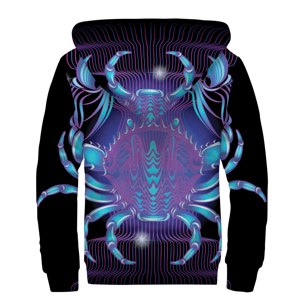 Dark Cancer Zodiac Sign Print Sherpa Lined Zip Up Hoodie