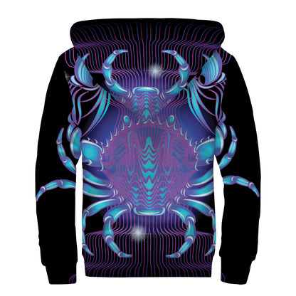 Dark Cancer Zodiac Sign Print Sherpa Lined Zip Up Hoodie