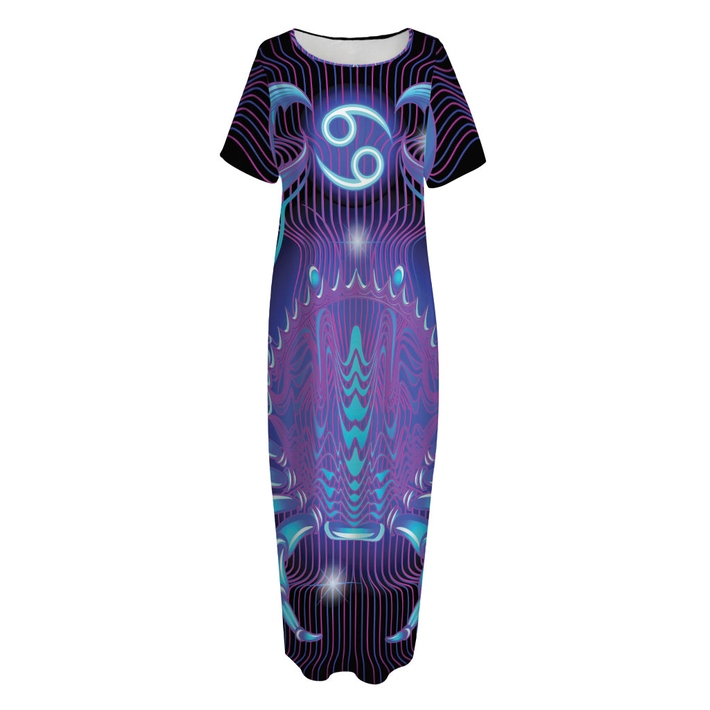 Dark Cancer Zodiac Sign Print Short Sleeve Long Nightdress