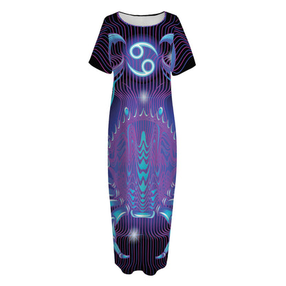 Dark Cancer Zodiac Sign Print Short Sleeve Long Nightdress