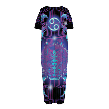 Dark Cancer Zodiac Sign Print Short Sleeve Long Nightdress