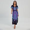 Dark Cancer Zodiac Sign Print Short Sleeve Maxi Dress