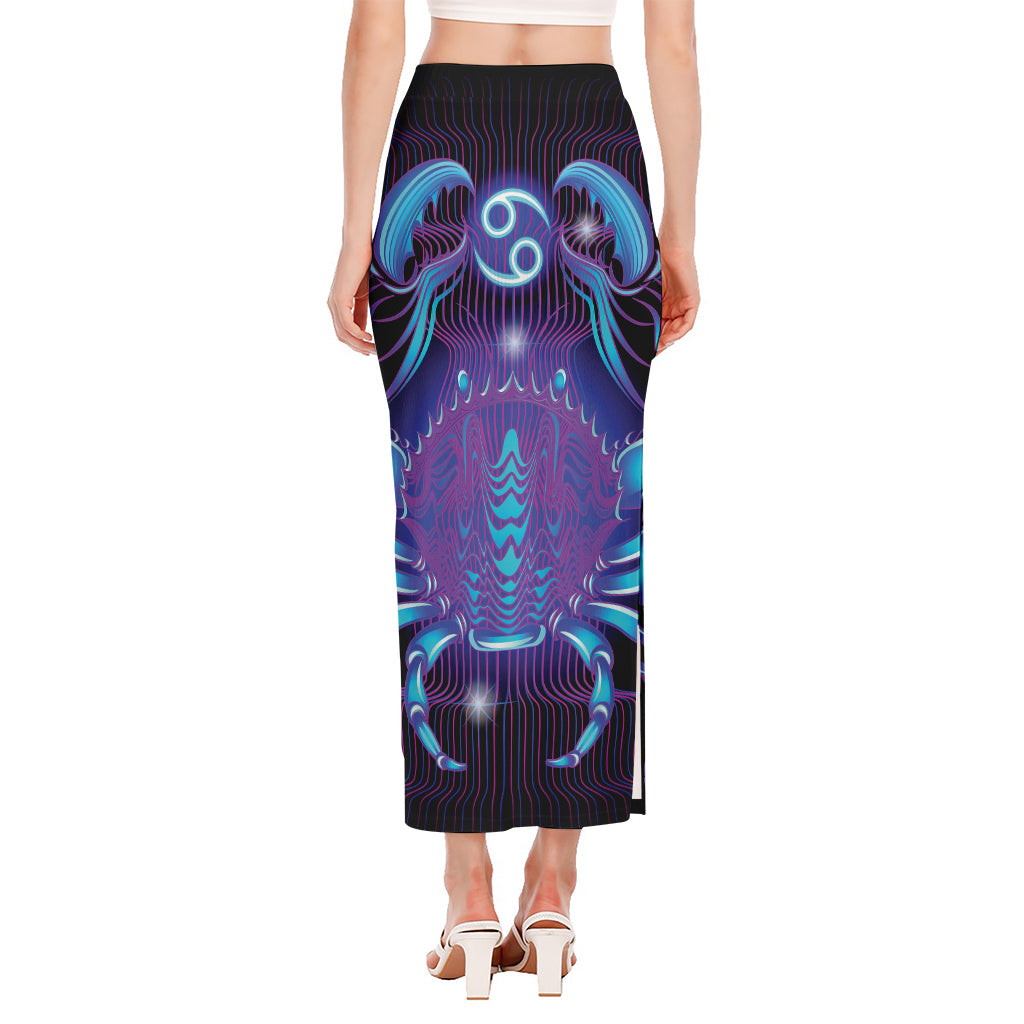 Dark Cancer Zodiac Sign Print Side Slit Maxi Skirt