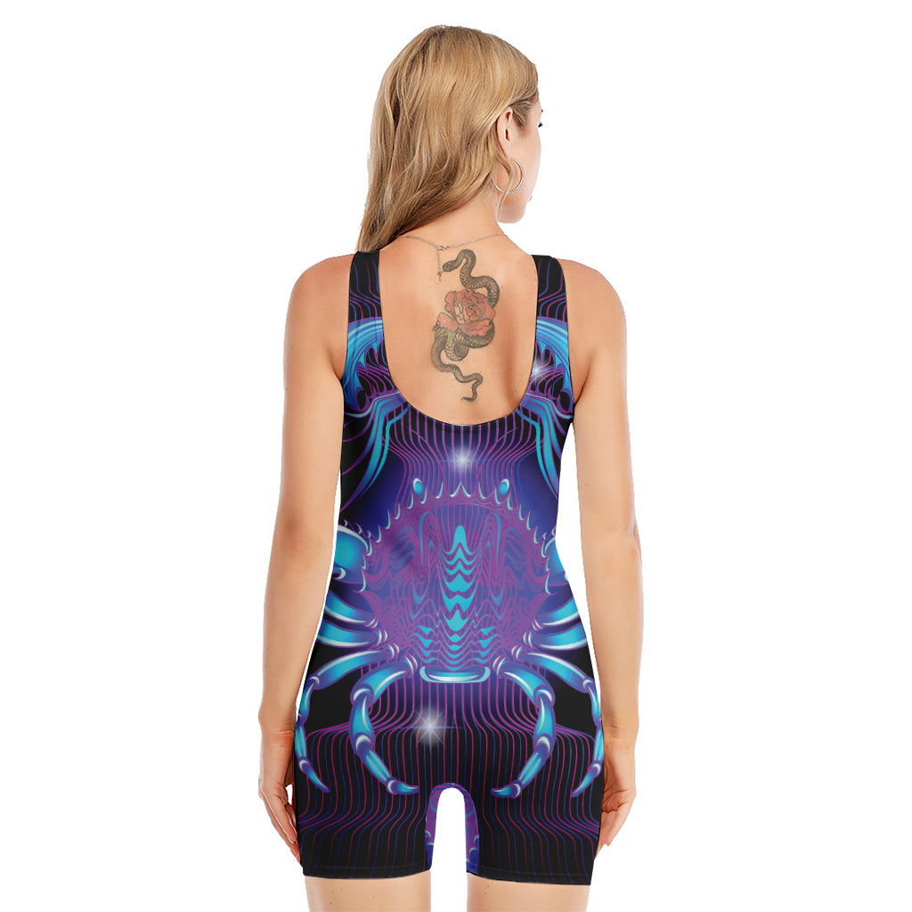 Dark Cancer Zodiac Sign Print Sleeveless One Piece Swimsuit