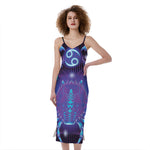 Dark Cancer Zodiac Sign Print Slim Fit Midi Cami Dress