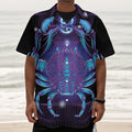 Dark Cancer Zodiac Sign Print Textured Short Sleeve Shirt