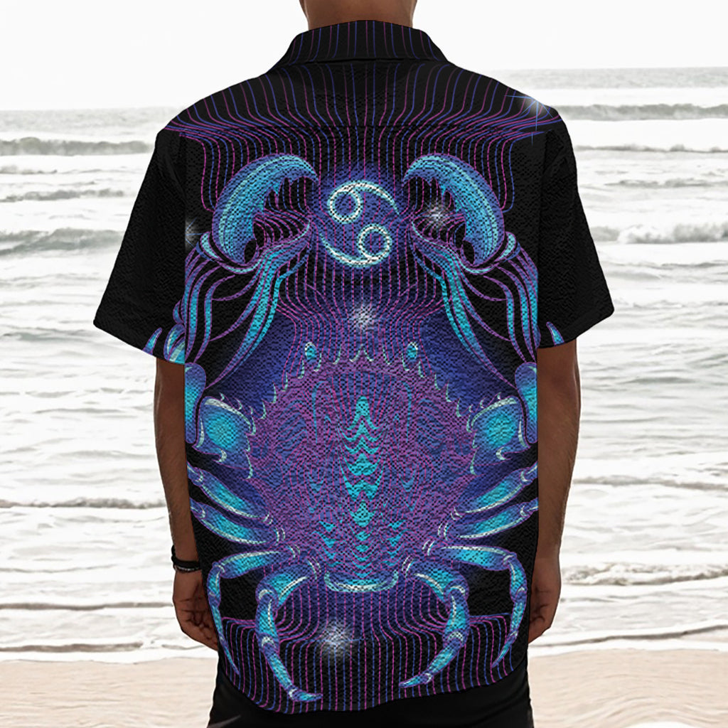 Dark Cancer Zodiac Sign Print Textured Short Sleeve Shirt