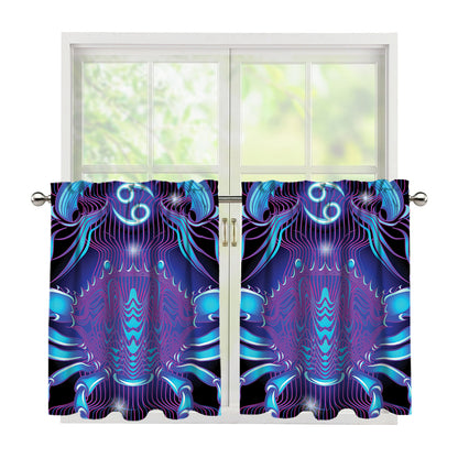 Dark Cancer Zodiac Sign Print Tier Curtains