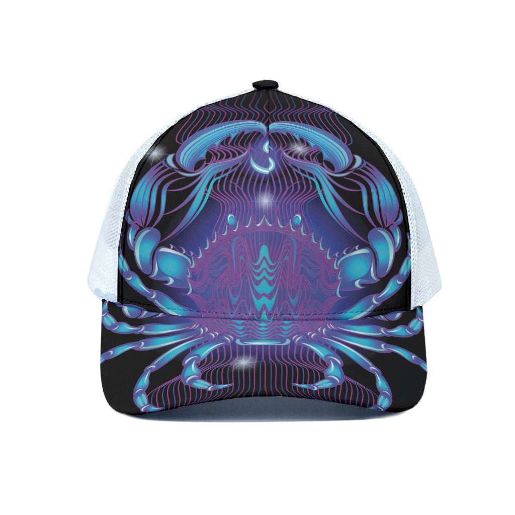 Dark Cancer Zodiac Sign Print White Mesh Trucker Cap