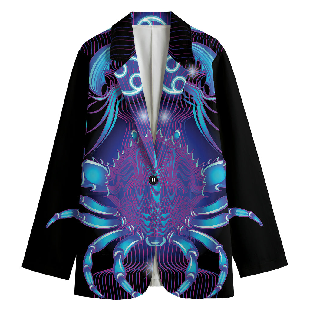 Dark Cancer Zodiac Sign Print Women's Cotton Blazer