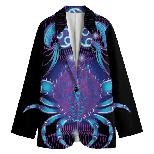 Dark Cancer Zodiac Sign Print Women's Cotton Blazer
