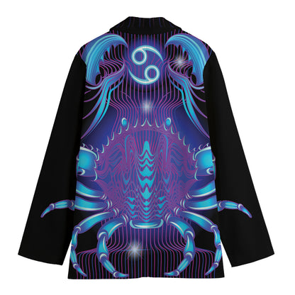 Dark Cancer Zodiac Sign Print Women's Cotton Blazer