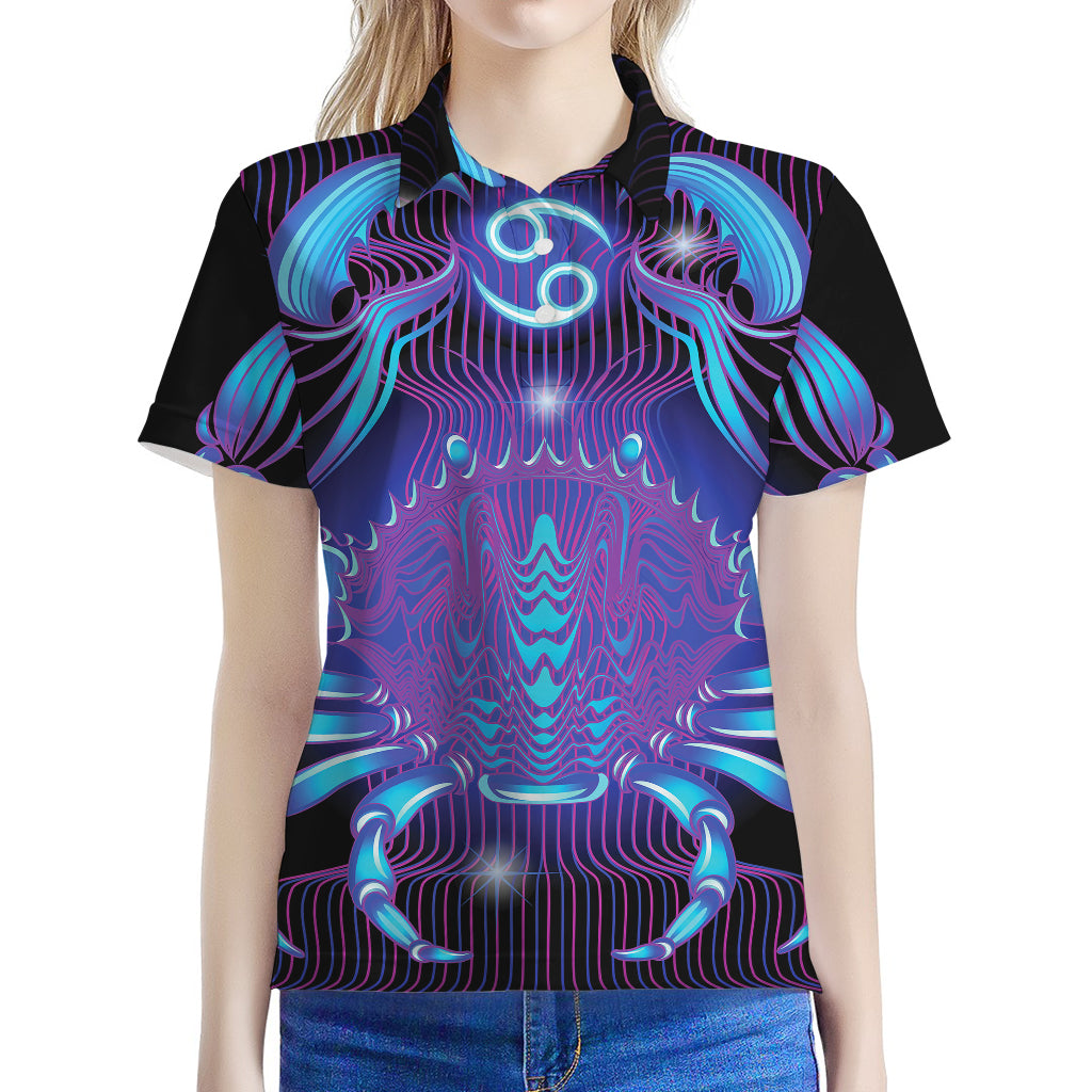 Dark Cancer Zodiac Sign Print Women's Polo Shirt