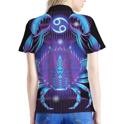 Dark Cancer Zodiac Sign Print Women's Polo Shirt