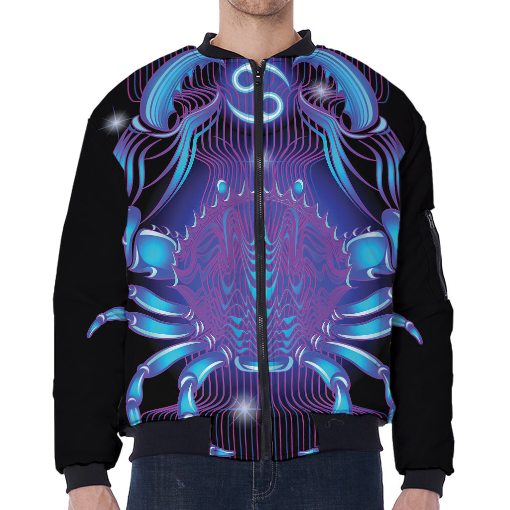 Dark Cancer Zodiac Sign Print Zip Sleeve Bomber Jacket