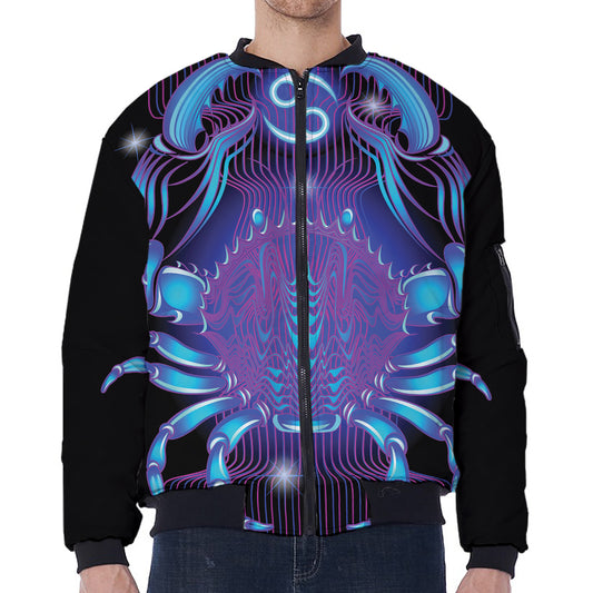 Dark Cancer Zodiac Sign Print Zip Sleeve Bomber Jacket