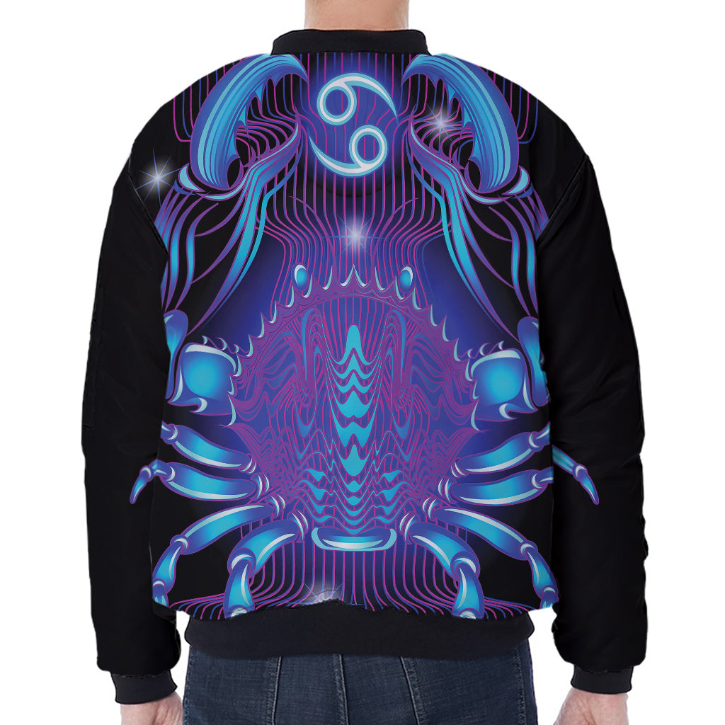 Dark Cancer Zodiac Sign Print Zip Sleeve Bomber Jacket