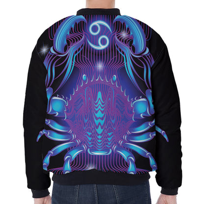 Dark Cancer Zodiac Sign Print Zip Sleeve Bomber Jacket