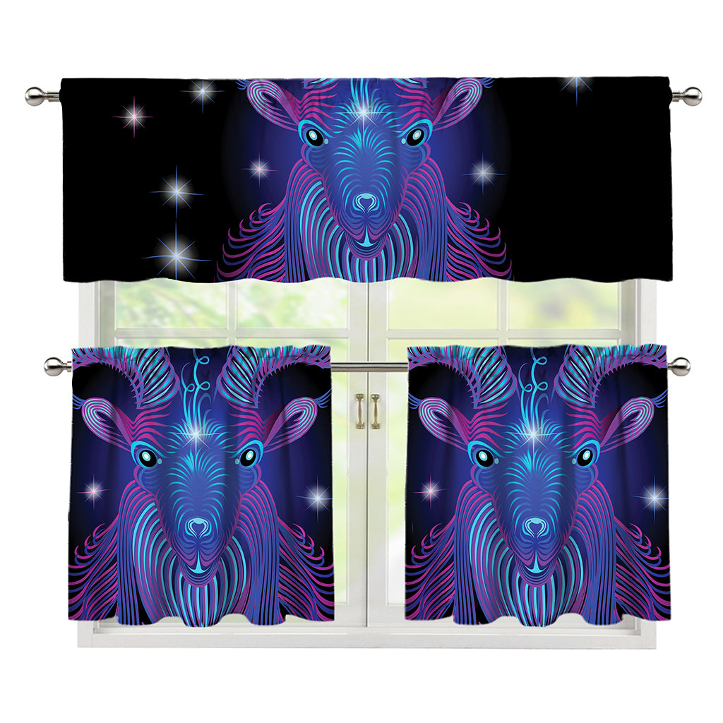 Dark Capricorn Zodiac Sign Print 3 Piece Kitchen Curtains