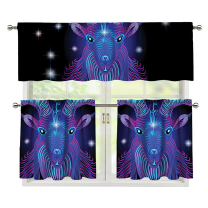 Dark Capricorn Zodiac Sign Print 3 Piece Kitchen Curtains