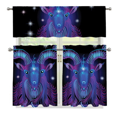 Dark Capricorn Zodiac Sign Print 3 Piece Kitchen Curtains