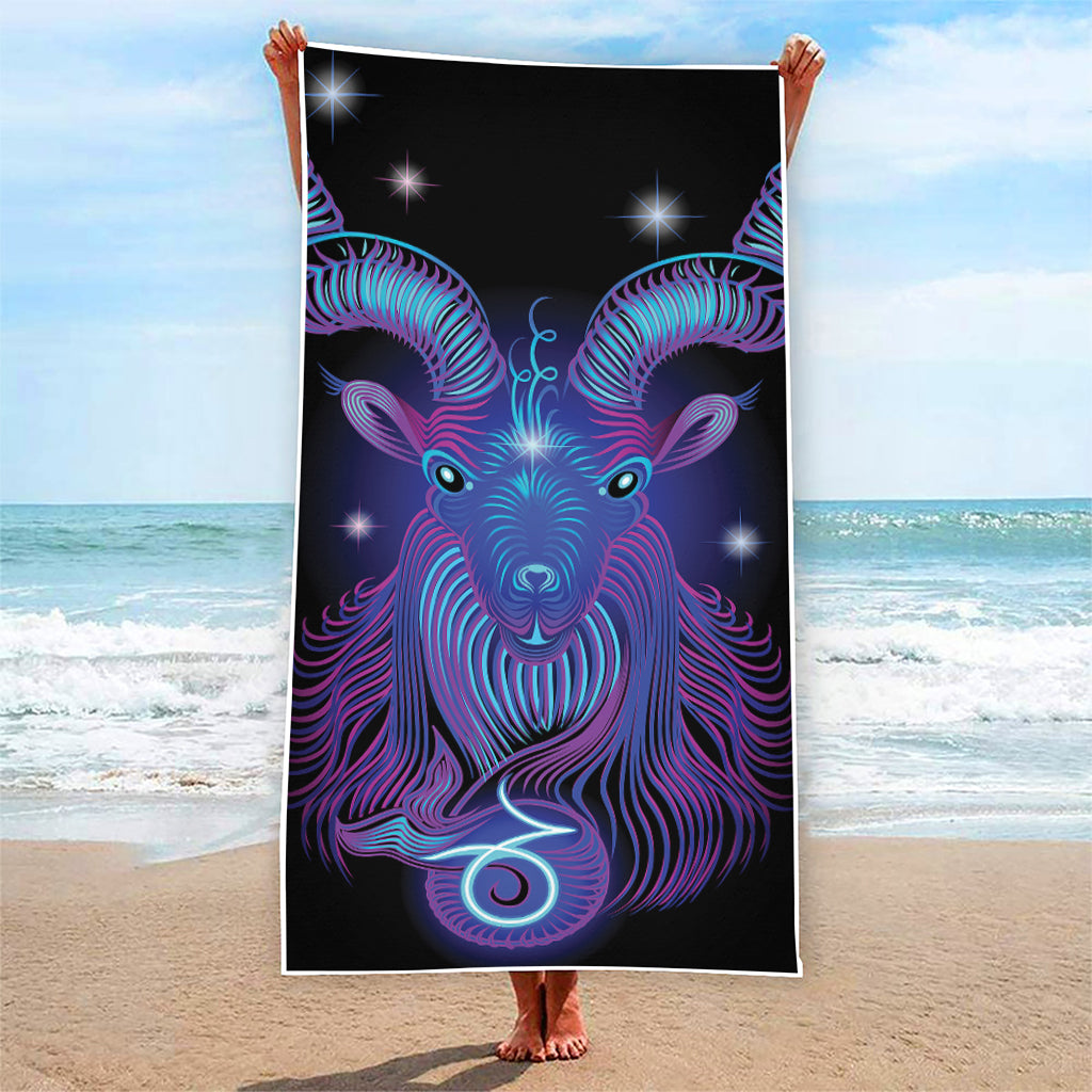 Dark Capricorn Zodiac Sign Print Beach Towel