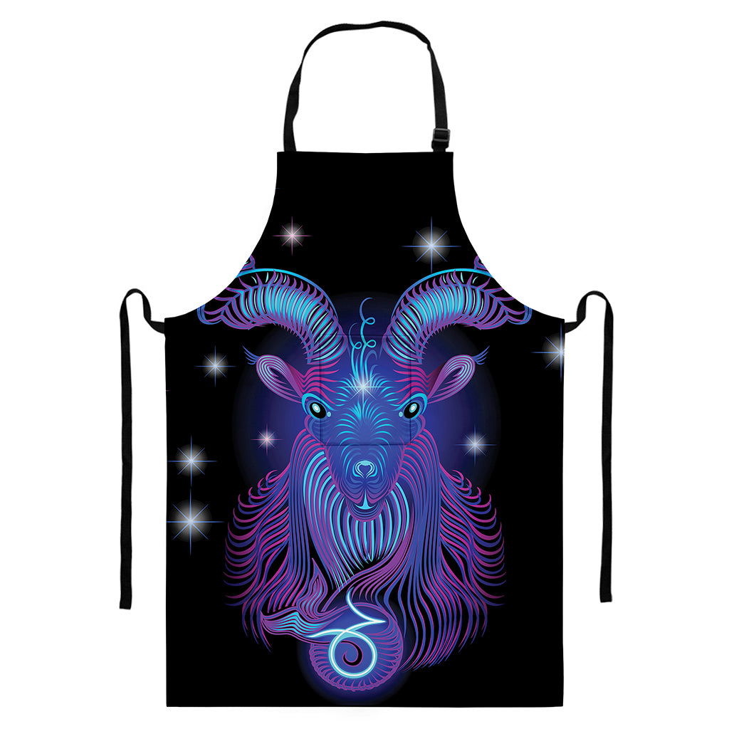 Dark Capricorn Zodiac Sign Print Bib Apron With Pocket