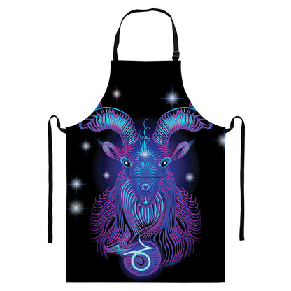 Dark Capricorn Zodiac Sign Print Bib Apron With Pocket