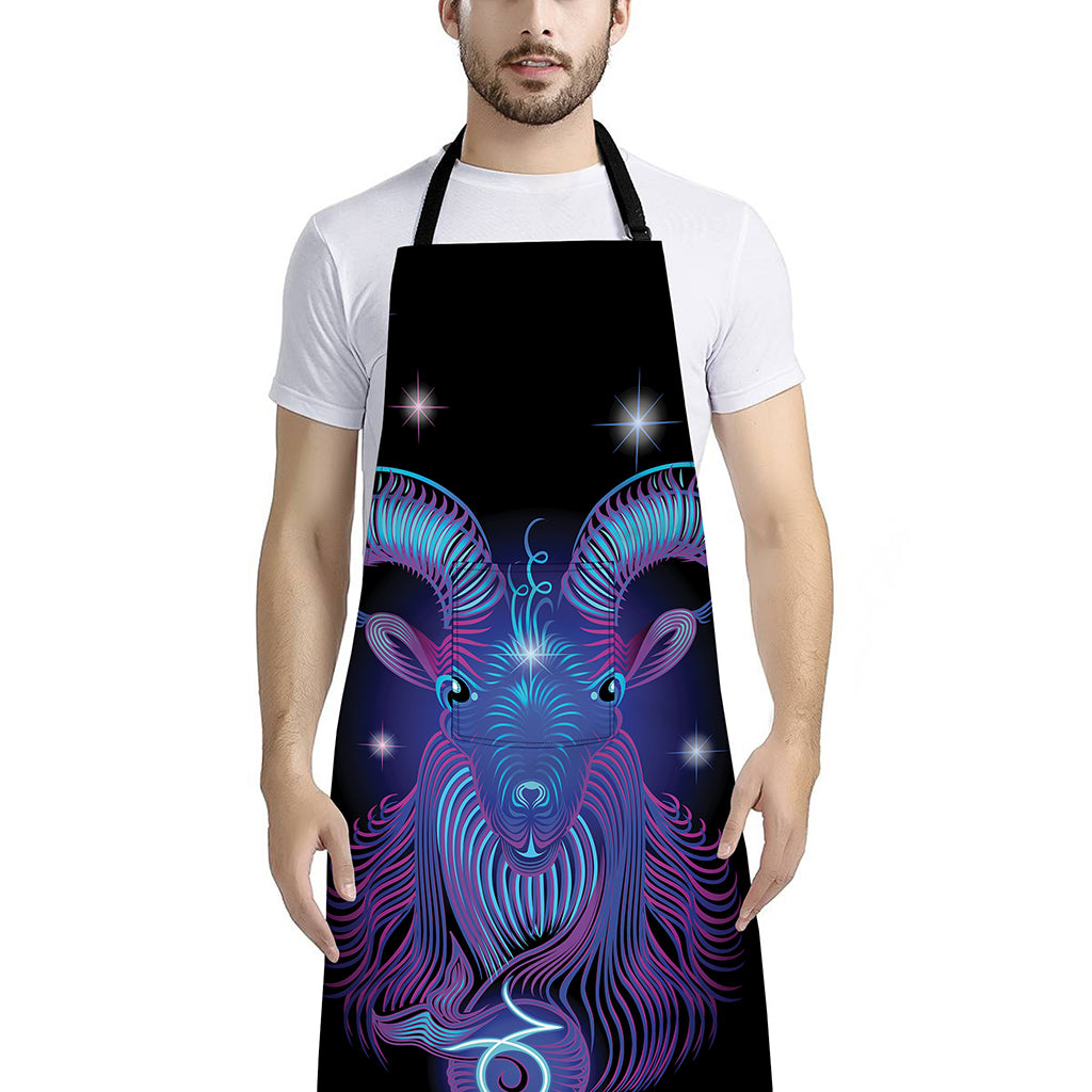 Dark Capricorn Zodiac Sign Print Bib Apron With Pocket