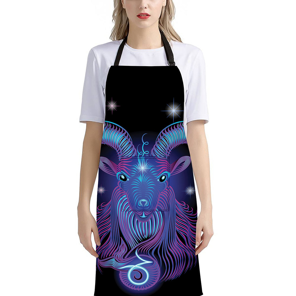 Dark Capricorn Zodiac Sign Print Bib Apron With Pocket