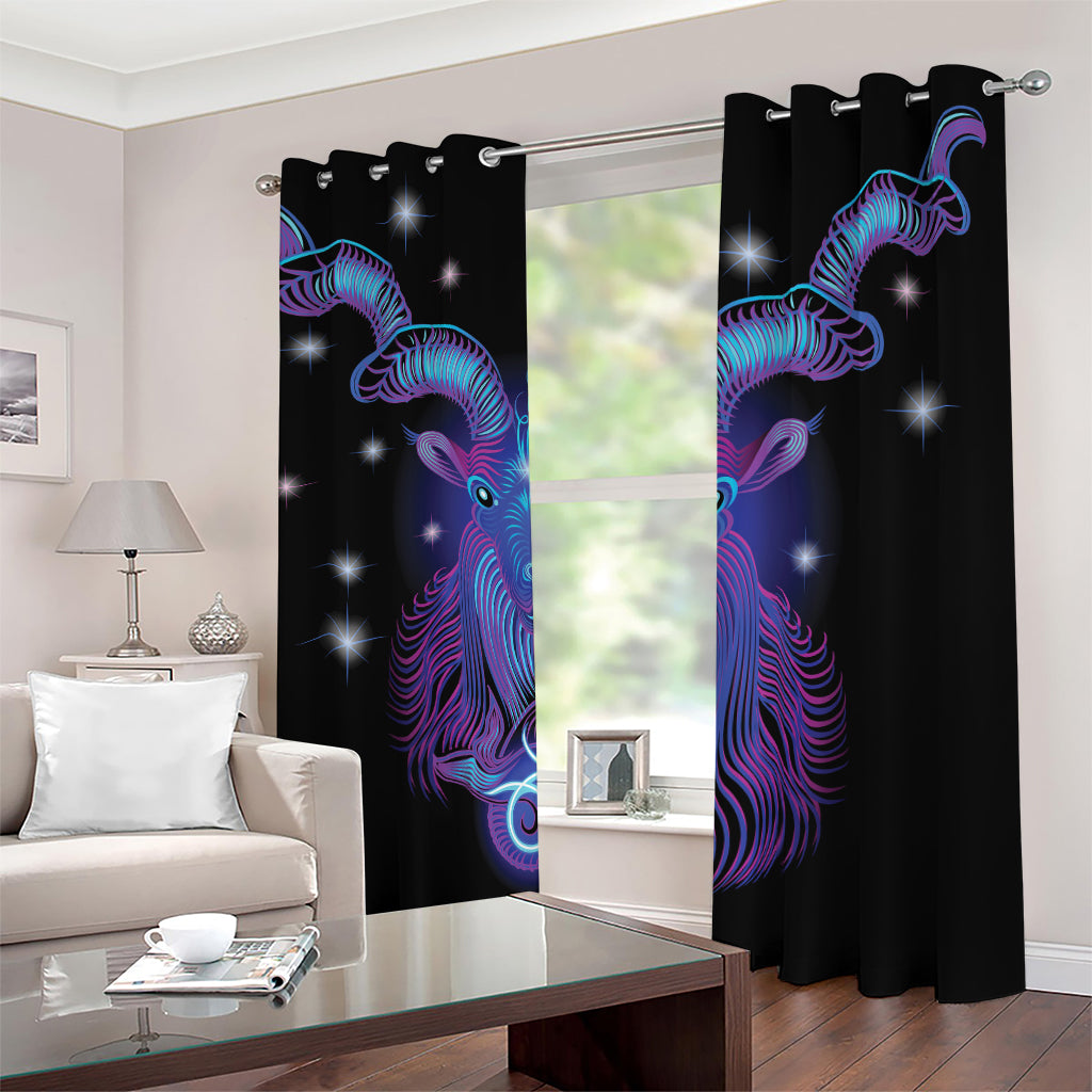 Dark Capricorn Zodiac Sign Print Blackout Grommet Curtains