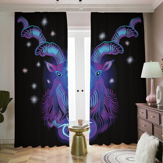 Dark Capricorn Zodiac Sign Print Blackout Pencil Pleat Curtains