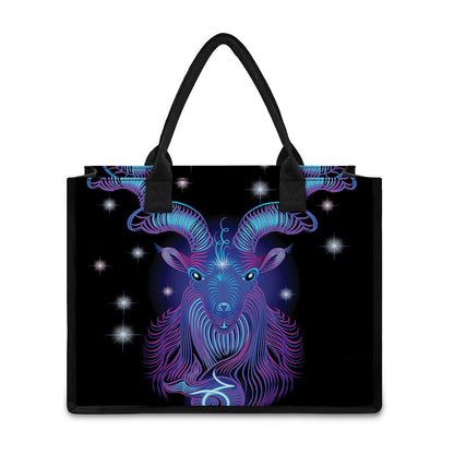 Dark Capricorn Zodiac Sign Print Canvas Tote Bag