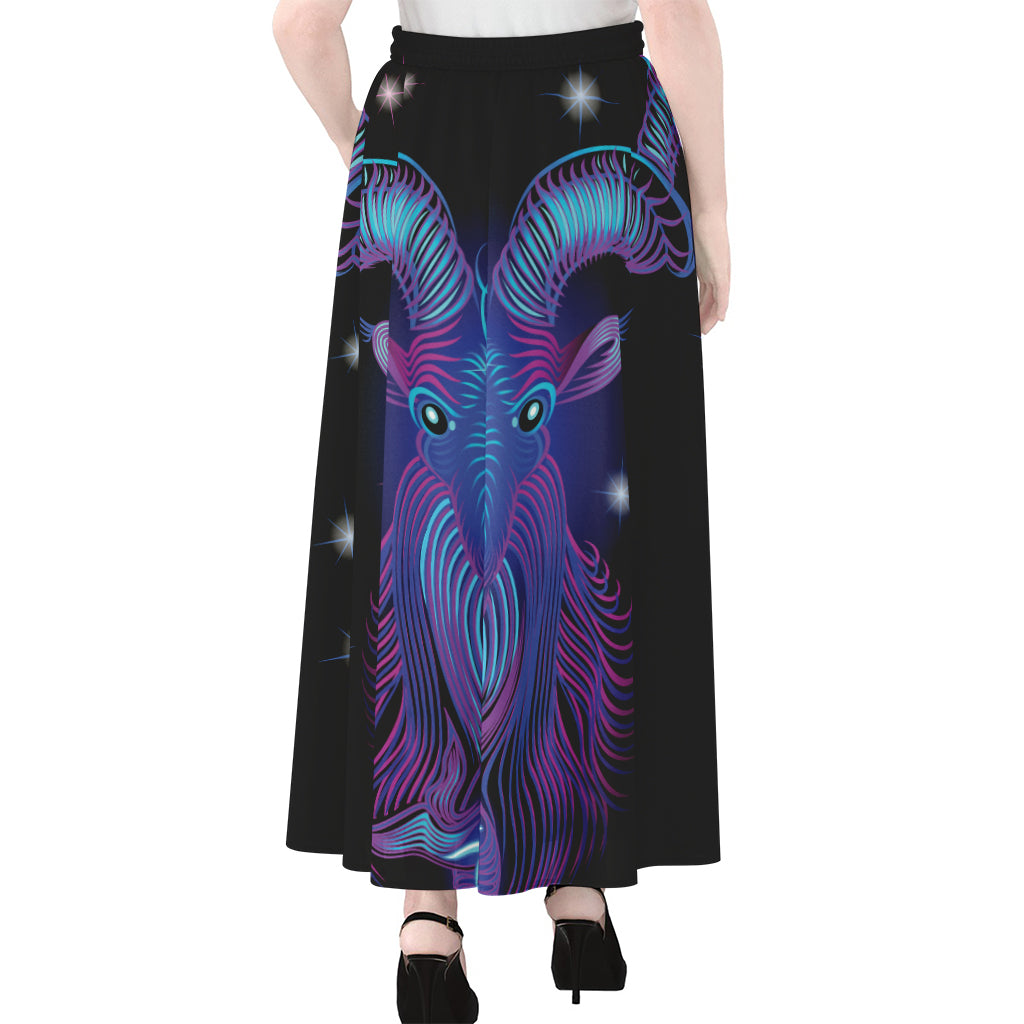 Dark Capricorn Zodiac Sign Print Chiffon Maxi Skirt