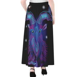 Dark Capricorn Zodiac Sign Print Chiffon Maxi Skirt