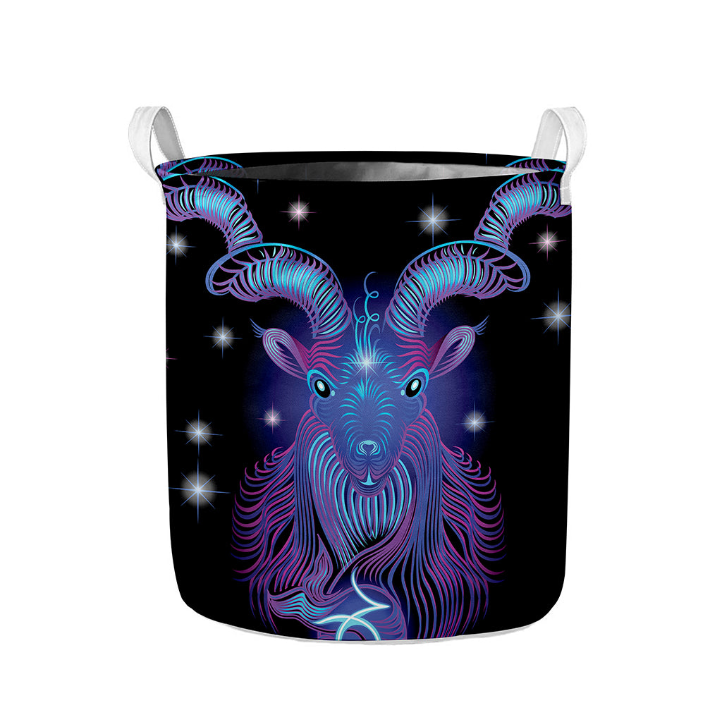 Dark Capricorn Zodiac Sign Print Collapsible Laundry Basket