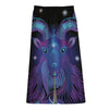 Dark Capricorn Zodiac Sign Print Cotton Front Slit Maxi Skirt