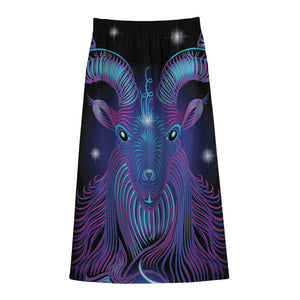 Dark Capricorn Zodiac Sign Print Cotton Front Slit Maxi Skirt