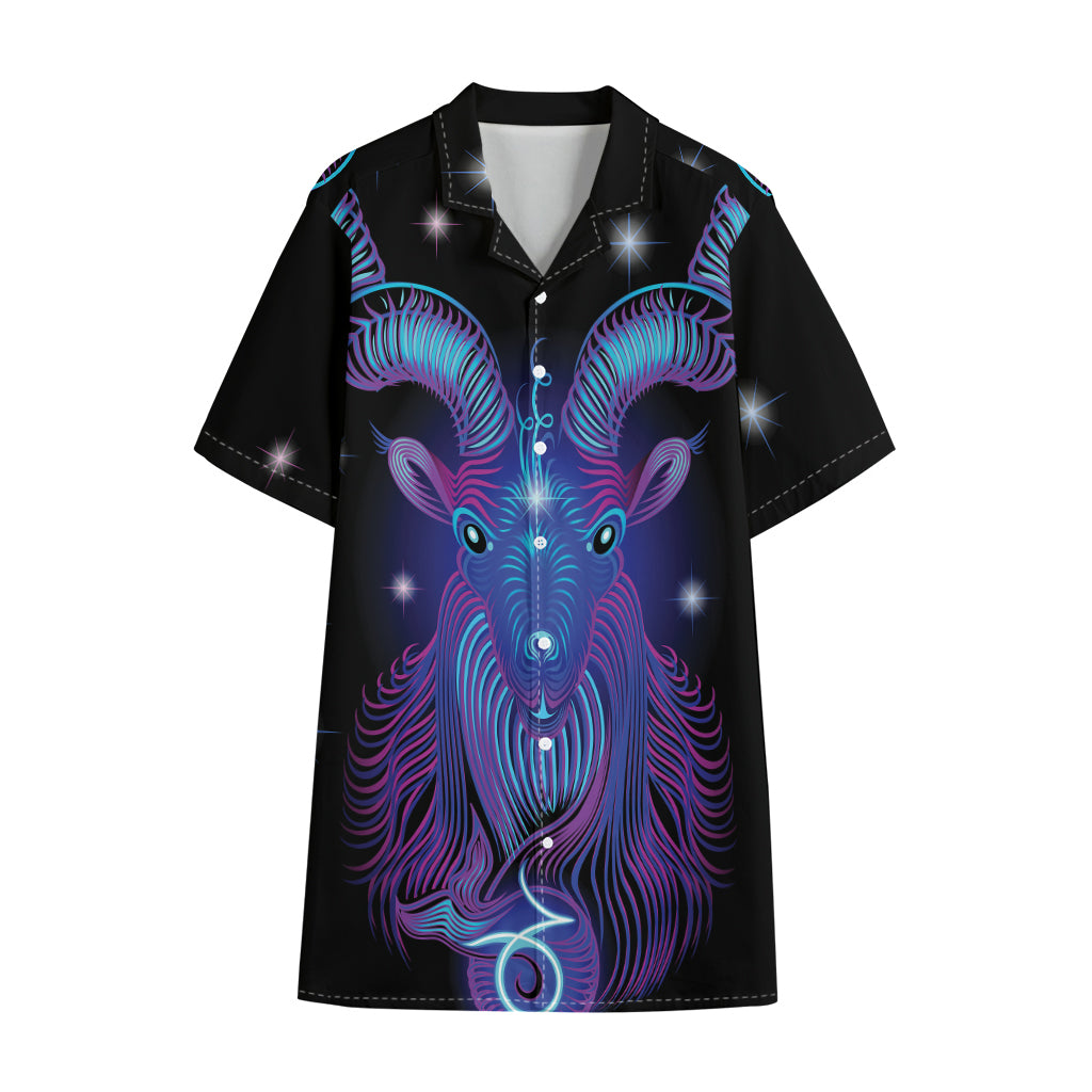 Dark Capricorn Zodiac Sign Print Cotton Hawaiian Shirt