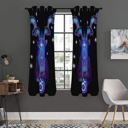 Dark Capricorn Zodiac Sign Print Curtain