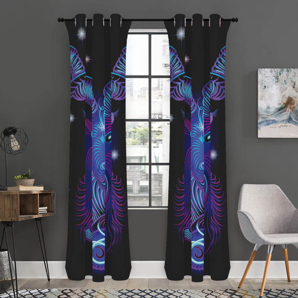 Dark Capricorn Zodiac Sign Print Curtain