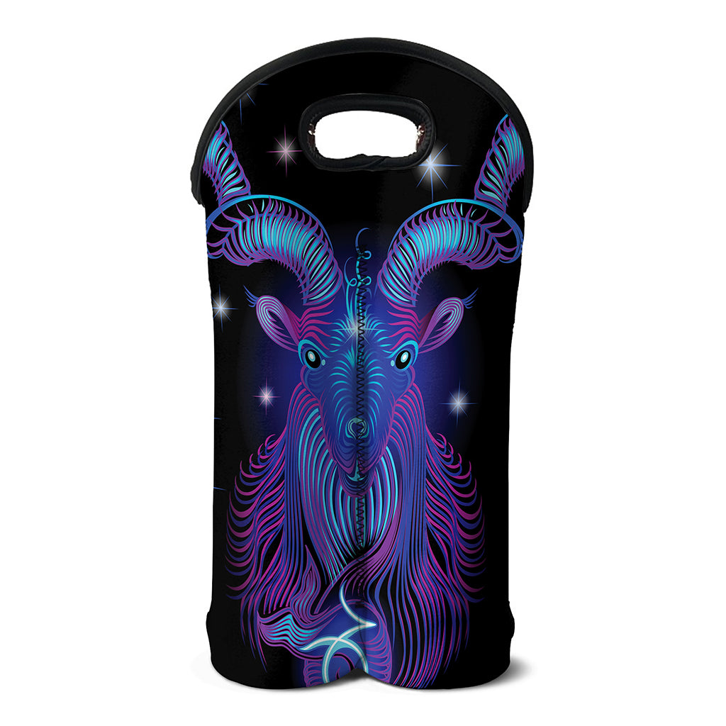 Dark Capricorn Zodiac Sign Print Double Neoprene Wine Tote