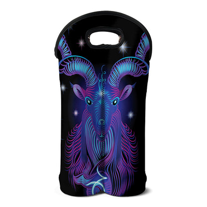 Dark Capricorn Zodiac Sign Print Double Neoprene Wine Tote