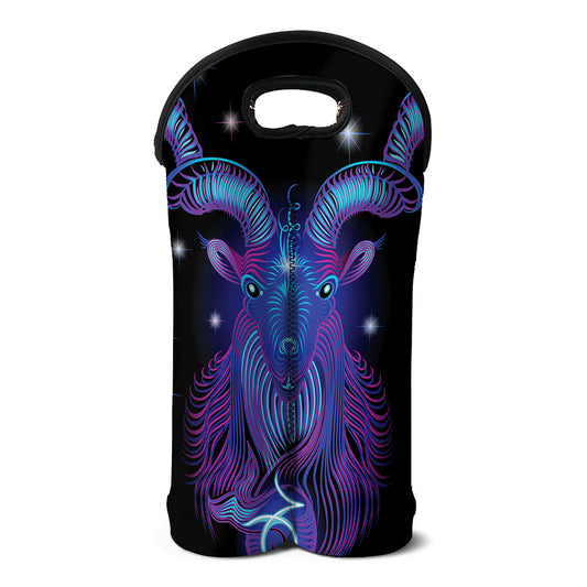 Dark Capricorn Zodiac Sign Print Double Neoprene Wine Tote
