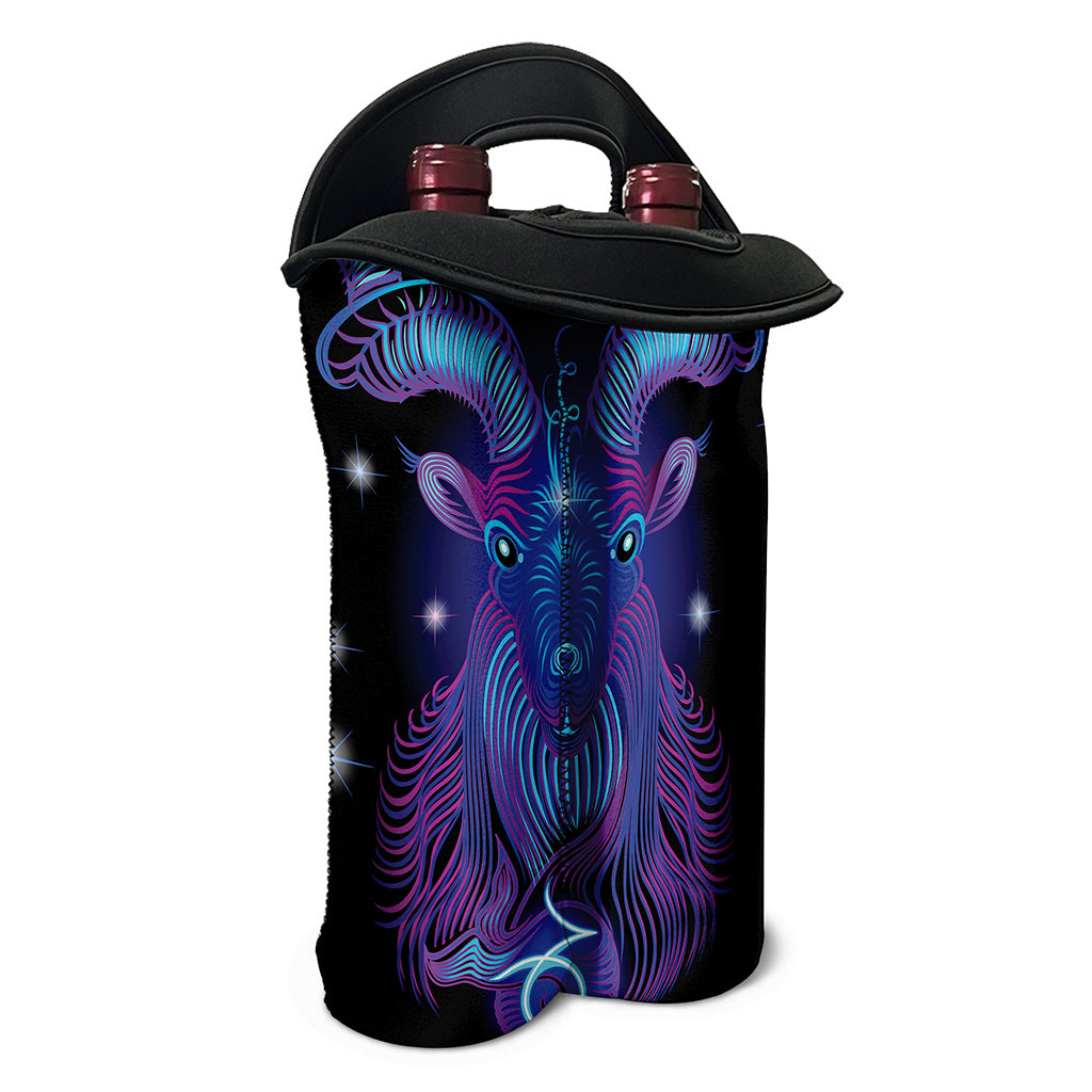 Dark Capricorn Zodiac Sign Print Double Neoprene Wine Tote