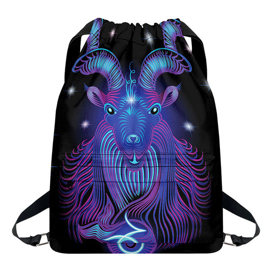 Dark Capricorn Zodiac Sign Print Drawstring Backpack