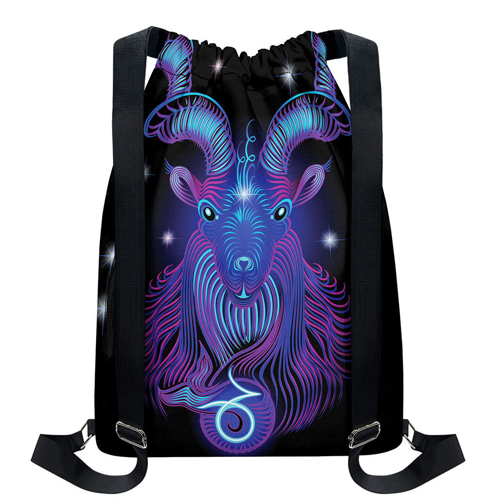 Dark Capricorn Zodiac Sign Print Drawstring Backpack